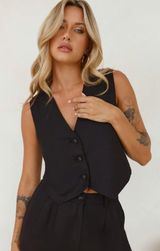 Black Linen Blend Vest Photo 0