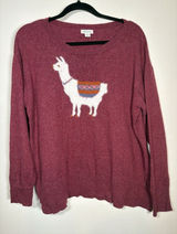 Sundance Sweater Burgundy‎ Llama Graphic Wool Blend Boho Warm Winter Large Photo 0