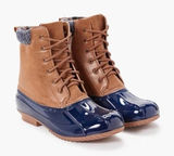 Evi Rain Weather Duck‎ Boots Brown/Navy Size 6 JUSTFAB New Outdoor Chore Photo 0