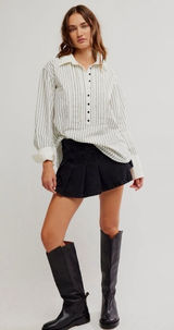 Free People We the Free After Hours Stripe Oversized 1/4 Button Down Top size xs Photo 0