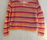 Francesca's Crochet Sweater Womens XL Pink Orange Striped Open‎ Knit Cotton NWT Photo 0