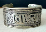 Vintage Tibetan Buddhist Om Mani Padme Hum Mantra Cuff Bracelet Photo 0