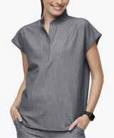 FIGS Rafaela Oversized Scrub Tops for Women Mandarin Collar Shirttail Hem Gray M Photo 0