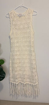 Shyanne Cream Crochet Fringe Midi Dress XL Photo 0