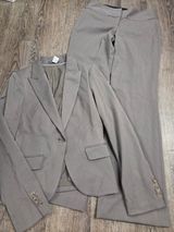 Express Beige/Gray Pants Suit Editor Trousers + Matchin Blazer Jacket Set XS/S Photo 0