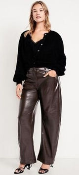 Old Navy Extra High-Rise Barrel Leg Faux Leather Pants Chocolate Brown Sz 2 NWT Photo 0