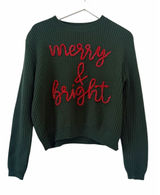 Queen of Sparkles Merry & Bright Christmas Sweater Green Size Large Photo 0