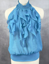 Y2K Going Out Ruffle Halter Top Womens Large Smocked Back Coquette Fairy Dainty‎ Photo 0