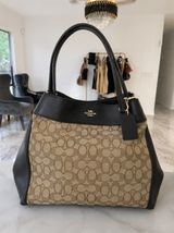 Coach Lexy Shoulder Bag F27579 Signature Jacquard Khaki Brown Leather Handbag Photo 0