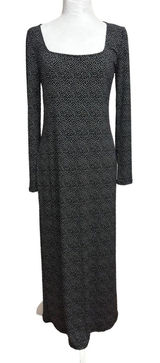 ModCloth Maxi Dress Black Polka Dot Square Neck Stretch Mod Indie Retro Party M Photo 0