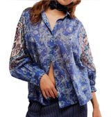 Free people Rose bud paisley print Point Collar Neck .Long Sleeve Blouse Photo 0