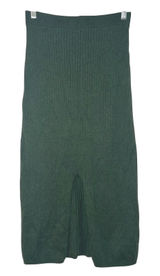 Free People Green Ribbed Knit Midi Skirt Front Slit Size S preppy fall comfy Photo 0