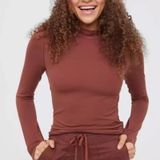 OFFLINE by Aerie Real Me Long Sleeve Mock Neck Active Top Rust Brown Size L Photo 0