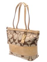 COACH Y2K Vintage Signature Monogram Metallic Tan Leather Stripe Tote Bag Preppy Photo 0