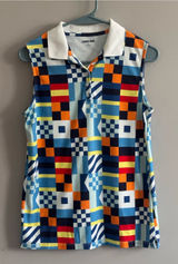 Lands’ End Women’s Small Sleeveless Geometric Print Polo Golf Top Photo 0