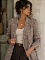 NWOT Maeve by Anthropologie Plaid Double-Breasted Blazer - Taupe/Beige size 8 Photo 0
