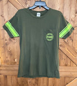 PINK Victoria’s Secret Women’s XS Green Neon Stripe Pocket T-Shirt 100% Cotton(9 Photo 0