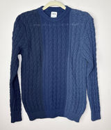 Zara‎ Women's Medium Tri-Colored Navy Blue Cable Knit Sweater Crew Neck Cotton Photo 0
