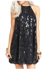 Show Me Your Mumu Gomez Mini Dress Womens Small Black Sequin Halter Shift Glam Photo 0