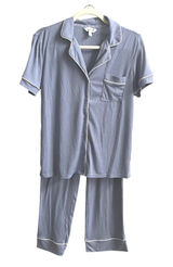 Nicole Miller Pajama Set Womens S Blue Ribbed Knit Short Sleeve Button Front Photo 0