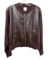 Sioni Bomber‎ Jacket Womens XL Brown Faux Leather Knit Classic Chic Edgy 1502 Photo 0