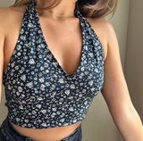 NWT L American Eagle Floral Halter Crop Top Smocked Preppy Coastal Vacation $25 Photo 0