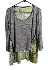 Poeme by‎ Citron XL Mixed Media Patchwork Tunic Top Gray Green High Low USA Photo 0