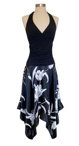 Charlotte Russe Y2K Halter Neck Satin Drop Waist Asymmetrical Hem Midi Dress Photo 0