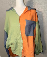 Vici color block oversized boxy gauze long sleeve button up 100% cotton Sz M Photo 0