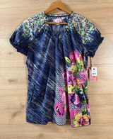Koi by Kathy Peterson Floral Colorful Cotton Scrub Top Medium Photo 0
