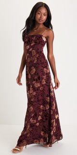 Lulus Effortless Celebration Burgundy Floral Burnout A-Line Dress Resort Small Photo 0