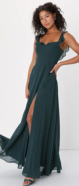 Lulus Dreamy Admiration Emerald Green Ruffled Maxi Dress Size XL Bridesmaid Prom Photo 0