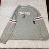 Atlanta‎ Braves MLB Sweatshirt Womens Medium Gray Raglan Sleeve Campus Lifestyle Photo 0