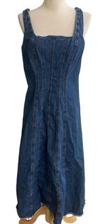 Joie Denim Corset Midi Dress Blue Sleeveless Frayed Hem Size Small midi Photo 0