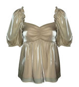 Altar'd State Babydoll Top Women Medium‎ Champagne Gold Metallic Puff Sleeve Photo 0