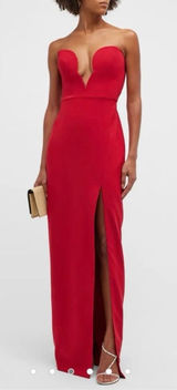 Aidan Mattox Strapless Maxi Dress 4 Red Plunge Neckline Slit Gown Sweetheart Photo 0