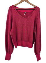 Free People Sweater Womens L Pink Moonbeam Pullover V-Neck Balloon Sleeve Knit‎ Photo 0