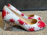Reindee Lusion White Red Splatter Transparent Block Mid Heel RoundToe Size 5 NEW Photo 0