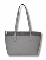 Kate Spade Tote Bag Womens Grey Saffiano Leather Silver Glitter Trim Zip Top Photo 0