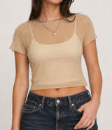 Ralph Lauren Pointelle Mesh Short‎ Sleeve Tee Small Beige Y2K Minimalist Chic Photo 0