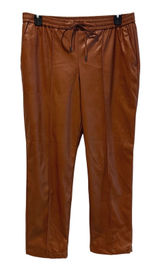 Nine West Jogger Pants Brown Good Faux Leather Seam Detail Women Large Photo 0