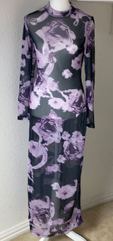 Sheer Dress Black with Purple Flowers - NWOT Photo 0