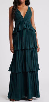 Lulus Emerald Green Tiered Pleated Gown New! Photo 0