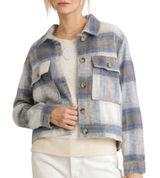 Umgee Shacket Women Small Blue Plaid Button‎ Up Long Sleeve Cropped Jacket Photo 0