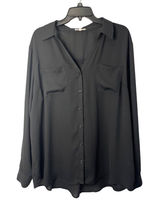 Maurices Women's XXL Black Button Front Blouse Roll Tab Sleeve Semi Sheer Used Photo 0