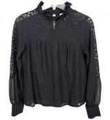 Tuckernuck Lace High Neck Sheer Balloon Sleeve Blouse Sheer Black Size Small Photo 0