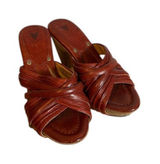 Frye Brown Leather Crisscross Multi Slide Reese Slip On Heels Women Sz 6.5 Photo 0