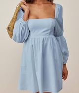 Exlura Womens Square Neck Dress Long Puff Sleeve A-Line Casual Short Mini Dress Photo 0