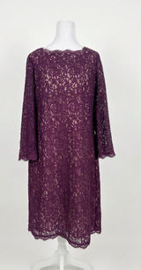 Adrianna Papell Size 16 Dress Purple Floral Lace Long Sleeve Shift‎ Scalloped Photo 0