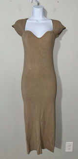 JLUXLABEL Tan‎ Ribbed Knit Midi Dress | Sweetheart Neck Cap Sleeve Size L Photo 0